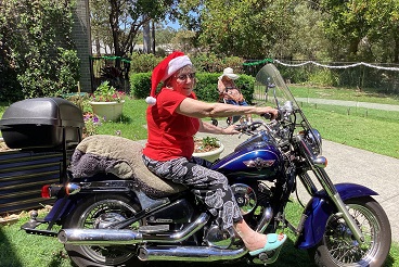 Maria on a motorbike