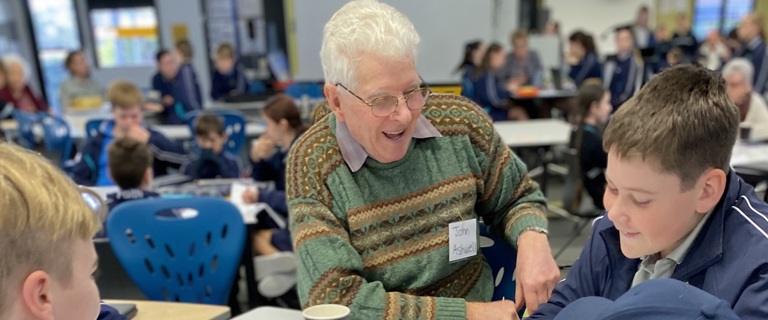 Westhaven resident John with his digital life story students Westhaven resident John with his digital life story students