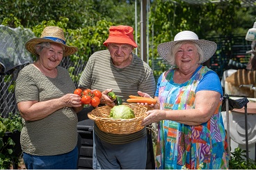 Rowes Bay residents in the community garden