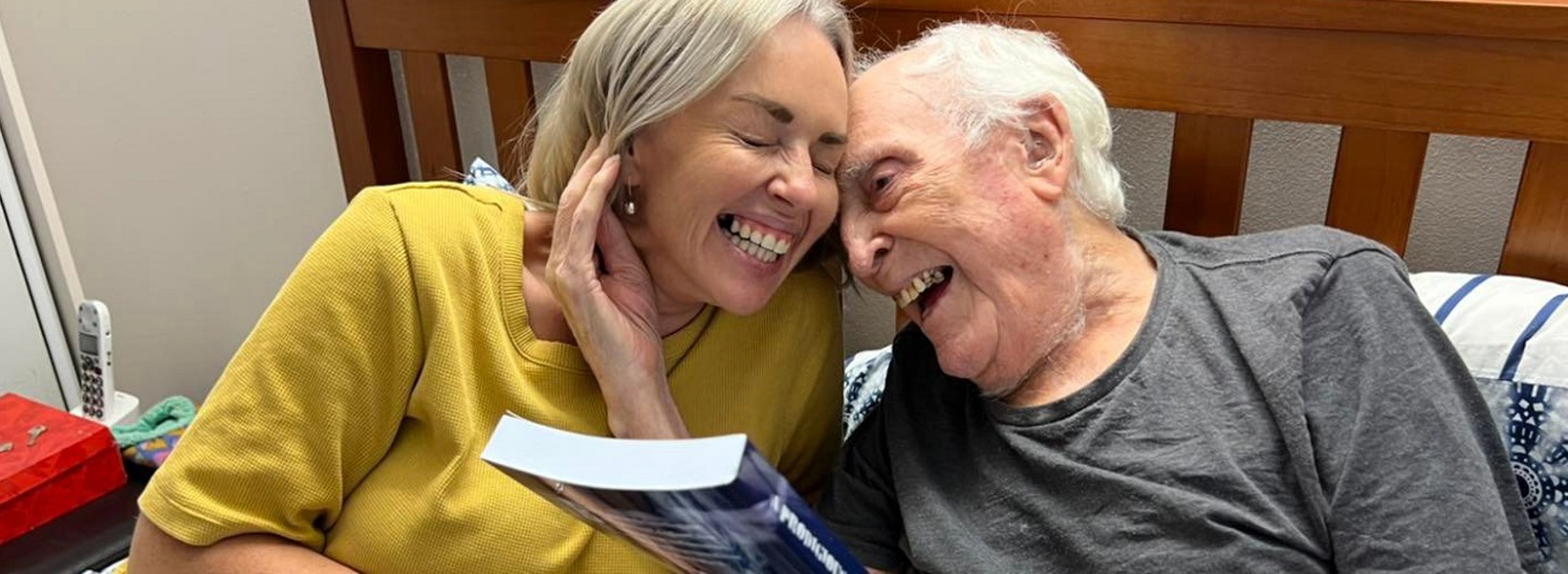 Tom Barry, friend Jo, and his book 'A Prodigious Leap' Tom Barry, friend Jo, and his book 'A Prodigious Leap'
